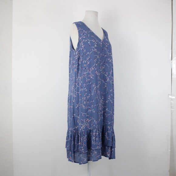 J Jill Sz M Blue White Multi Color Lined Ruffles Pullover 100% Rayon Dress - Picture 6 of 13